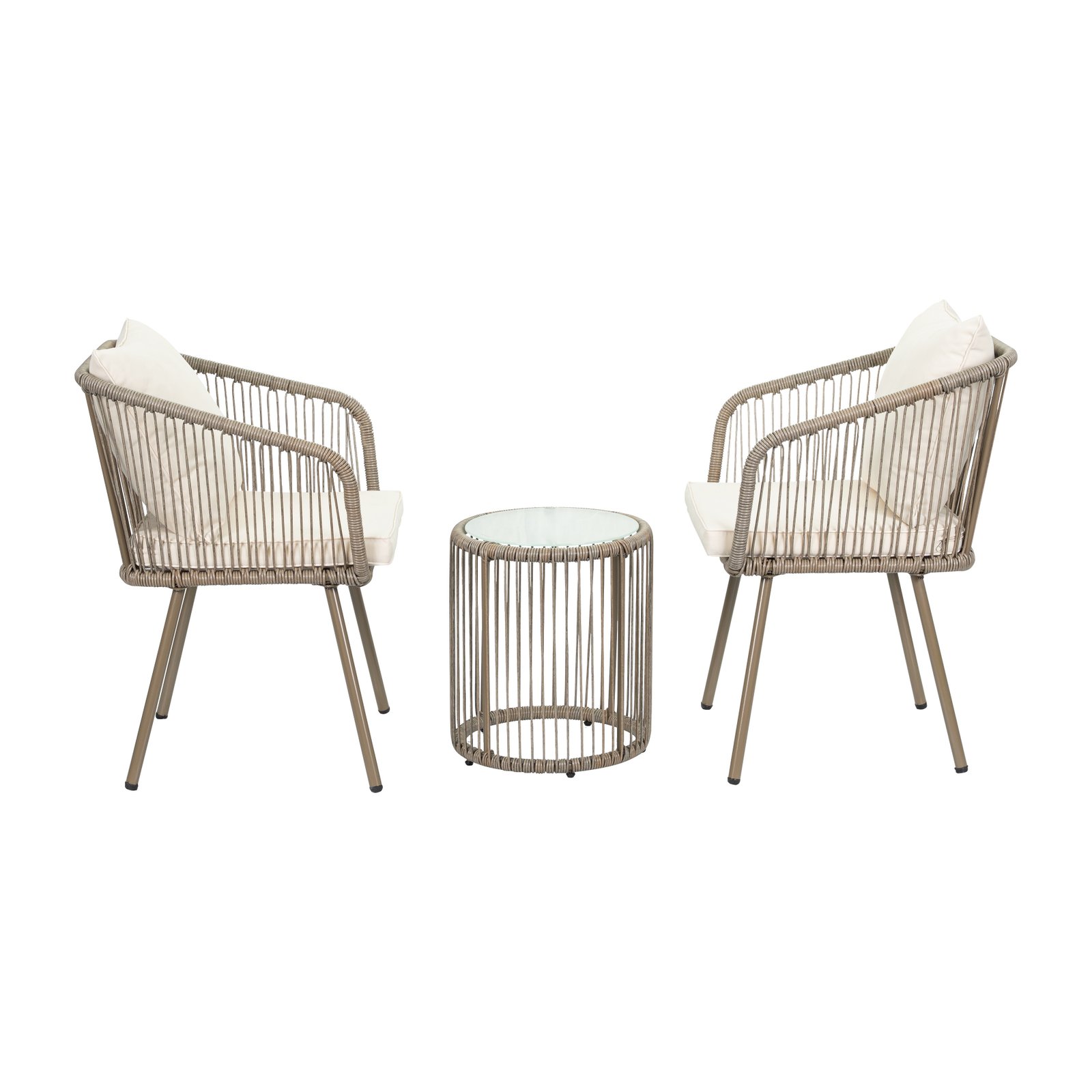 3-Piece Light Brown Hand-Woven Rattan Patio Bistro Set