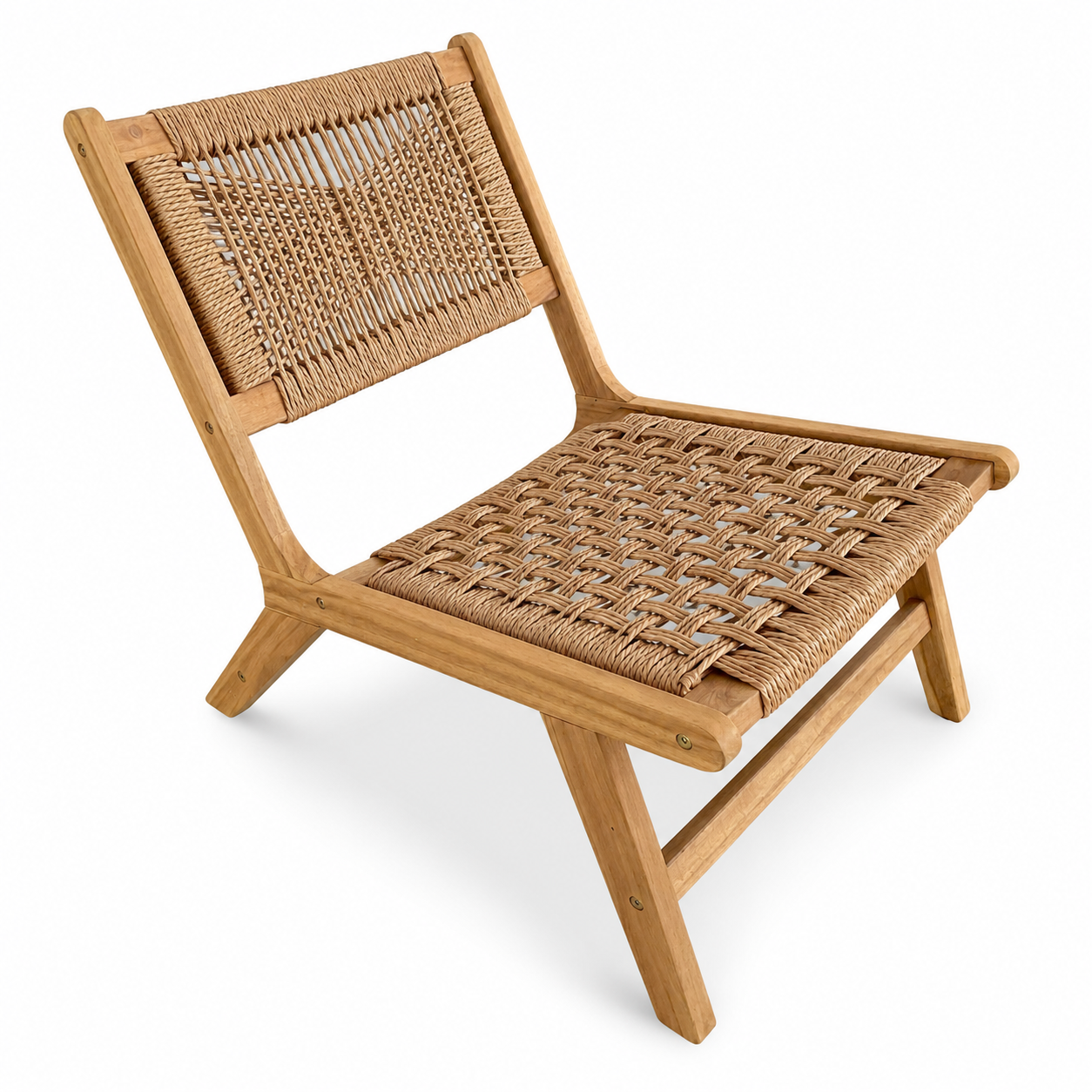 Set of 2 Sand Outdoor Accent Chairs, Solid Golden-Teak-Finished Acacia Wood with Woven Round Twisted Wicker