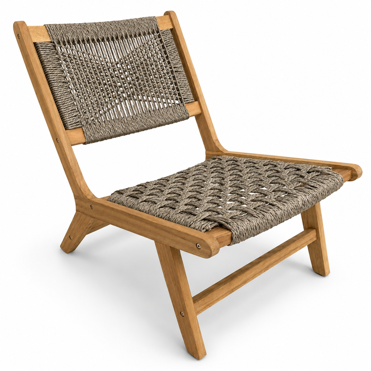 Set of 2 Mix Gray Outdoor Accent Chairs, Solid Golden-Teak-Finished Acacia Wood with Woven Wicker Seat