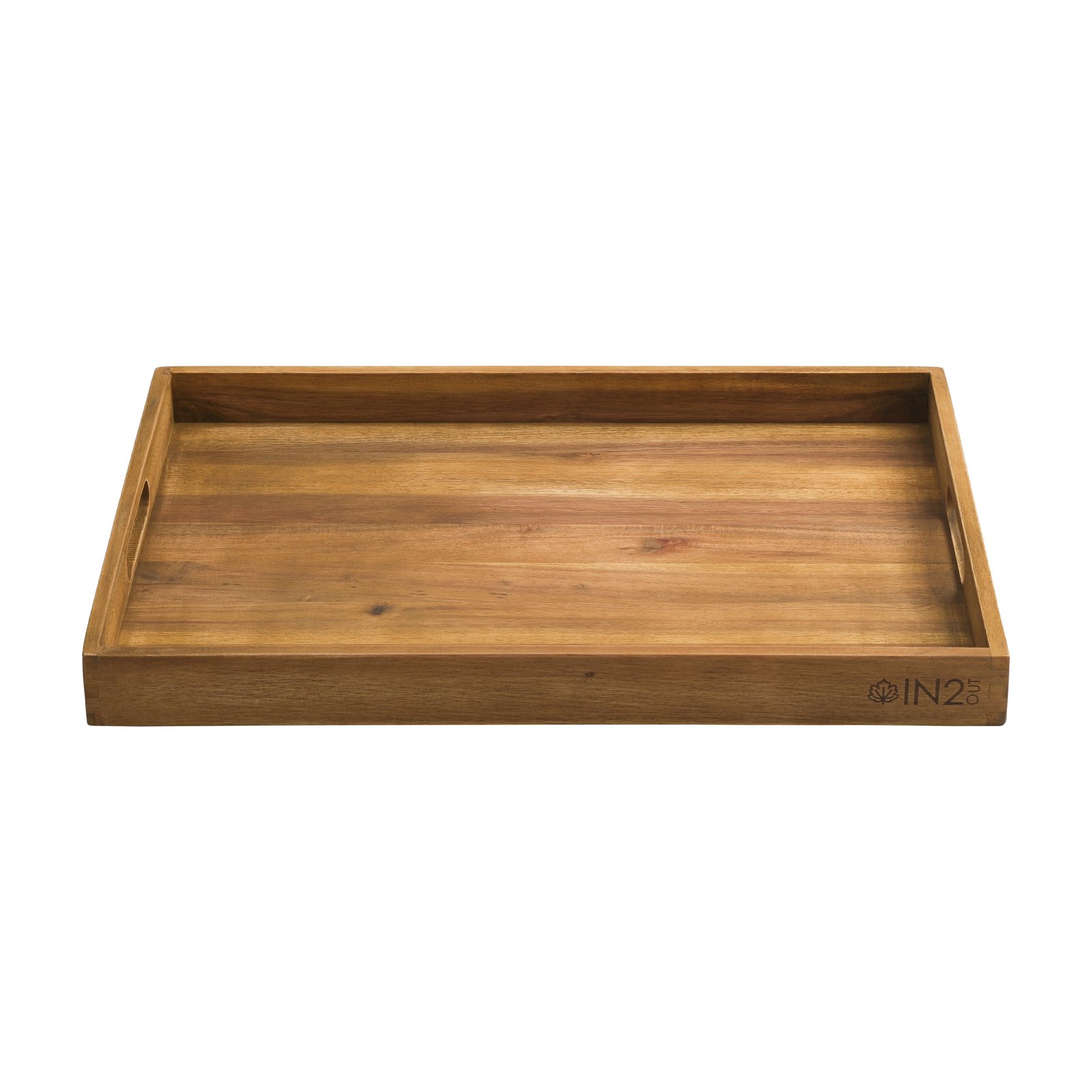 Acacia Wood Serving Tray with Handles – Rectangular Teak-Look Wooden Tray for Breakfast & Entertaining